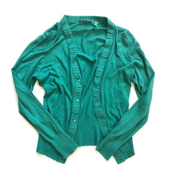 Tahari Turquoise Snap Up Cotton Cardigan Sweater Blouse - Large - Picture 5 of 10